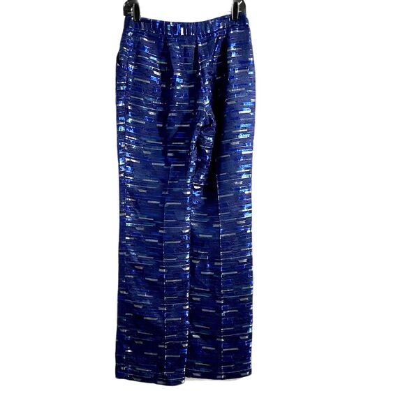 Vintage Banu Paris Metallic Blue Stripe Dress Pants Pleat Leg High Rise Size 6 - Picture 5 of 8